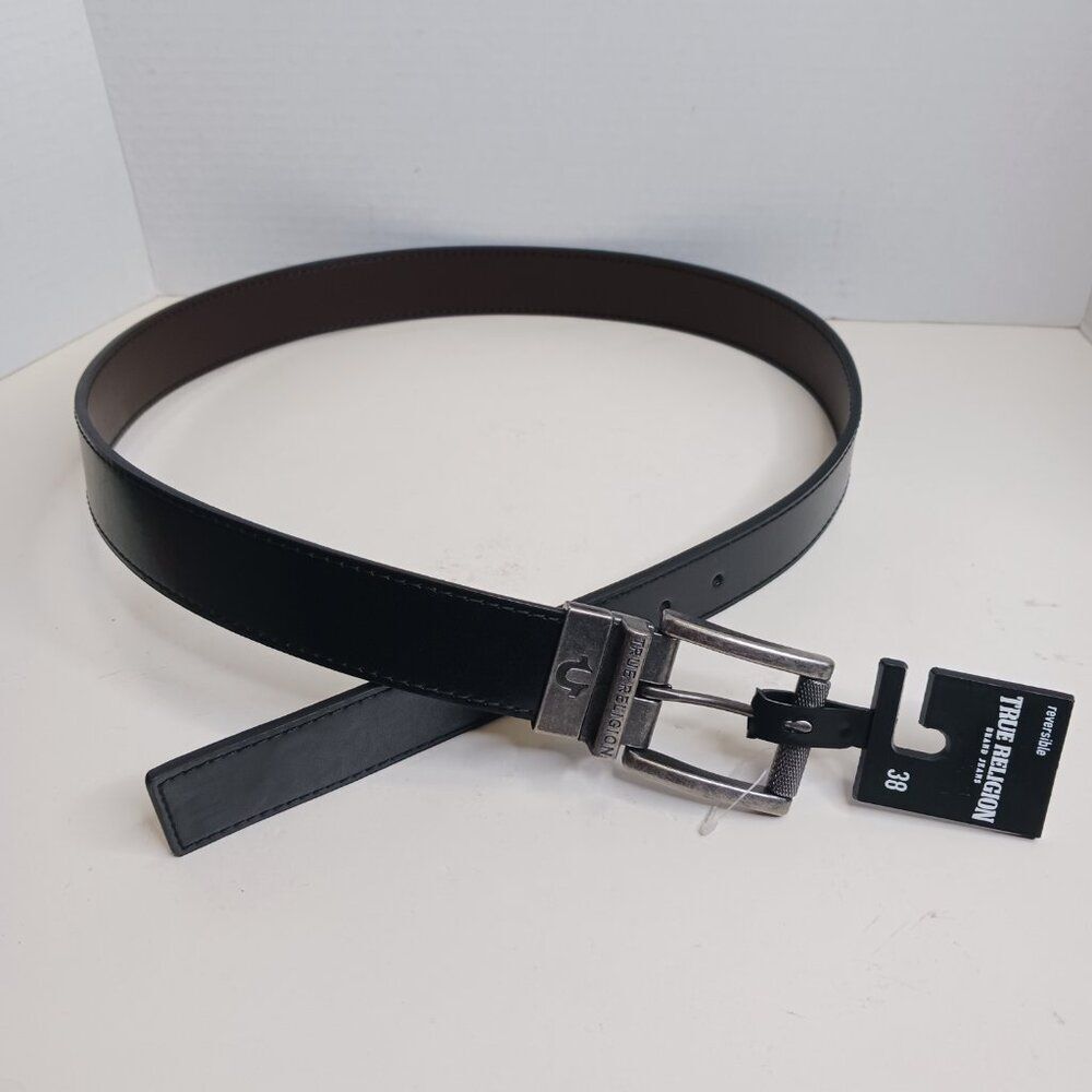 True Religion Men's Black Leather Belt Size 38